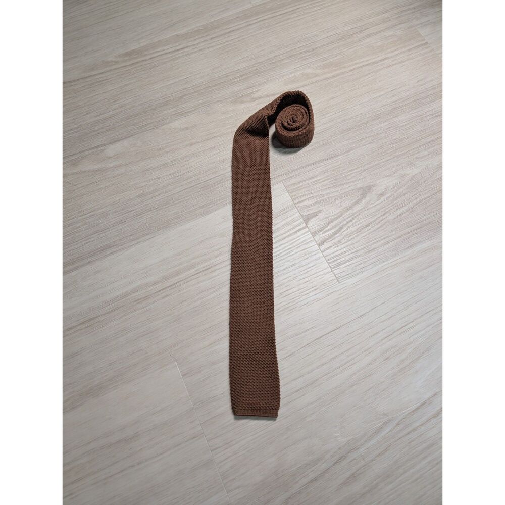 Private Club Brown Knit Tie 100% Virgin Wool Made in USA Vintage Necktie